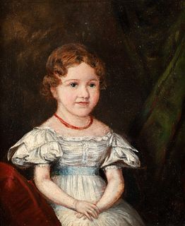 American Naive School oil Portrait of a Young Girl