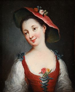 Attributed to Antoine Pesne oil Half Length Portrait Young French Woman