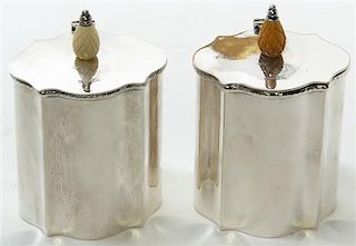 A Pair of English Silver-Plate Tea Caddies, Height overall 4 7/8 inches.