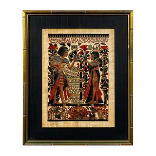 Vintage Karnak Painting on Papyrus Paper, Signed