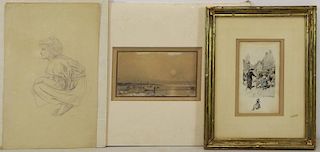 Lot of Three 19th C. French Drawings.