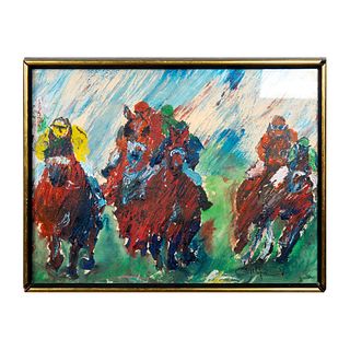 Artist Signed Oil Gouache and Watercolor Equestrian Painting