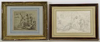 Lot of Two 19th C. Neoclassical Works on Paper.