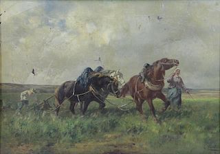 CORTES, Andres. Oil on Canvas. Plowing the Field.