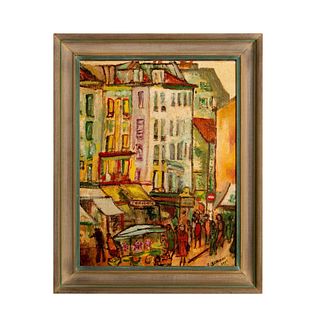 Street Scene of a Parisian Market, Original Oil, Signed