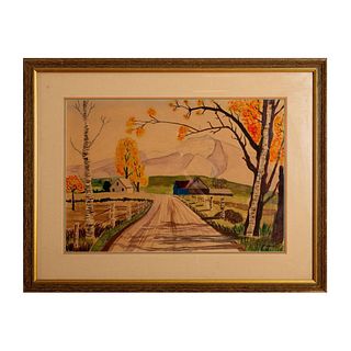 C. O'Connor Watercolor Painting on Paper of a Farm