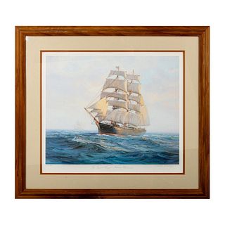 Charles Vickery, Color Lithograph, Sailing Ship, Signed