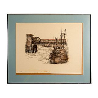 S. Ader, Maritime Lithograph on Paper, Signed