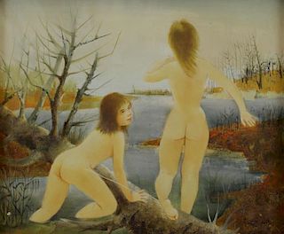 LAVARENNE, Pierre. Oil on Canvas. Nude Bathers.