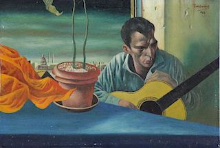ROCKMORE, Noel. Oil on Board. Man with Guitar