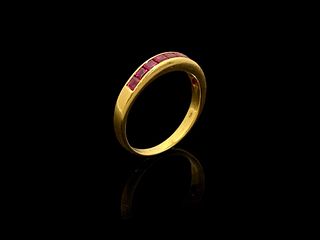 Tiffany & Co. 18K Yellow Gold Half Circle Ruby Wedding Band Ring Size 7