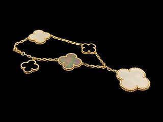Van Cleef & Arpels 18K Yellow Gold Mother-of-Pearl & Onyx Magic Alhambra Bracelet 5 Motifs 