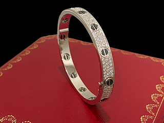 Cartier Love Bracelet Diamond Paved 18K White Gold Diamonds & Ceramic Size 17

