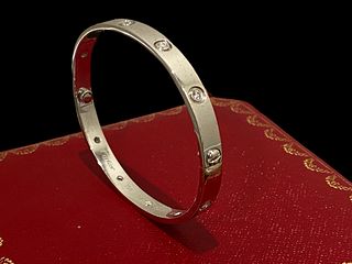Cartier 18K White Gold & 10 Diamonds Love Bracelet Size 19