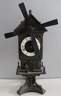 Patinated Metal "Mount Jolly" Windmill Clock.