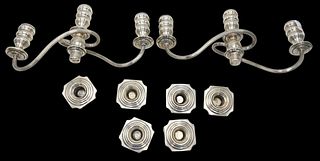 Pair of Sterling Silver Candelabra Tops and Six Bobashes
