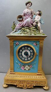 Bronze and Porcelain Carriage Clock with