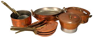 Large Grouping of French Copper and Brass Handled Cookware