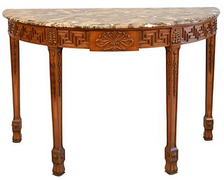 Contemporary Marble Top Demilune Console Table