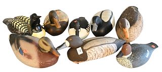 Eight Signed/Stamped Hand Carved Duck Decoys