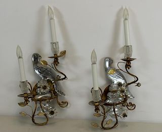 A Pair of Mirrored Glass and Gilt Metal Parrot