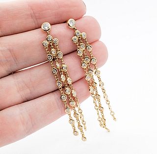 1.10ctw Diamond Bezel Set Dangle Earrings - 2.25" Drop