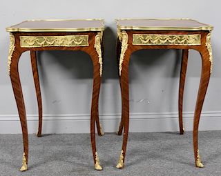 Pair of Parquetary Inlaid and Gilt Metal Mounted