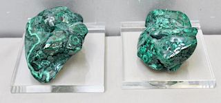 Set of Two Natural Malachite Specimen on Stands.