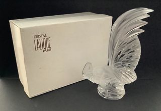 Lalique Signed EXTRA LARGE Crystal Rooster 8.25" Figurine "Coq Nain" Sculpture ORIG BOX