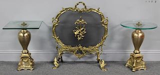 A Gilt Metal Louis XV Style Fire Screen and 2 Gilt