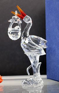 Swarovski Stork With Baby Crystal Figurine With Box and COA