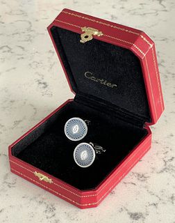 Cartier Double-C Cufflinks Blue/Sterling Silver w Palladium Finish with Box