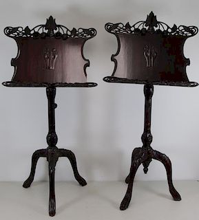 Pair of Finely Carved Art Nouveau Music Stands.