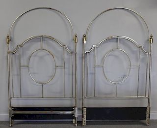 Pair of Art Deco Brass and Steel Beds.