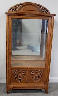 Art Nouveau Mirror Back Book Case with Carved