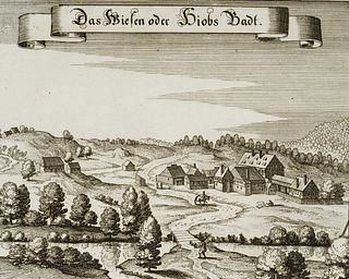 M. MERIAN (1621-1687), Thermal spa Wiesenbad, Ore Mountains, around 1650,