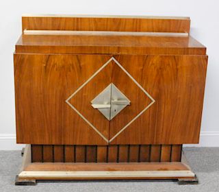Art Deco 2 Door Cabinet with Fluted Base and Steel