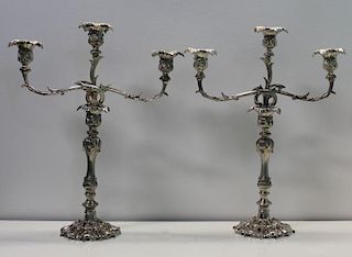 SILVER-PLATE. Pair of Rococo Style Candelabra.
