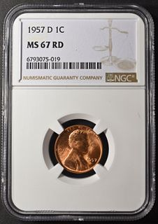 1957-D LINCOLN CENT NGC MS67 RD