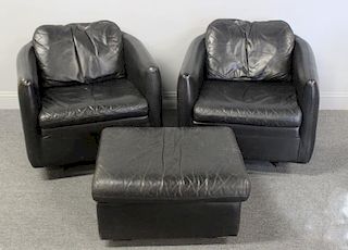 Pair of John Stuart Leather Lounge Chairs.
