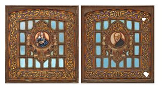 (2) LARGE SPANISH STAINED & LEADED GLASS WINDOWS