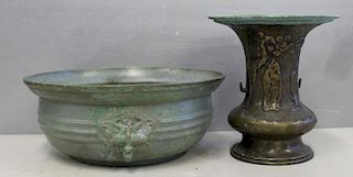 Antique Asian Metal Bowl and Gilt Metal Urn.