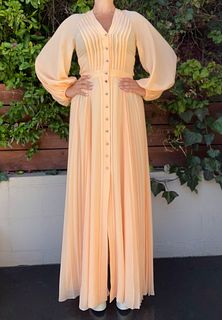 Chloe Silk Maxi Dress Peach Pleated  Size 36