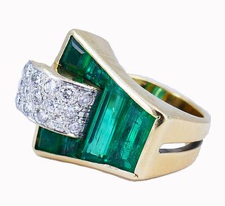 Trabert & Hoeffer Emerald Diamond Ring 14k Retro Ring