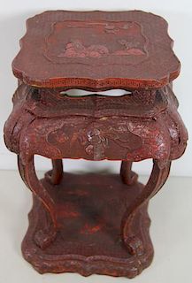 Antique Chinese Cinnabar Lacquer and Carved Wood