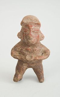 MEXICAN PRE-COLUMBIAN SMALL POTTERY STANDING FIGURE WITH BOWL