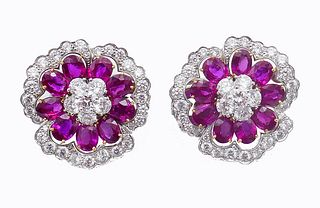 Platinum Van Cleef & Arpels Ruby Diamond Earrings 