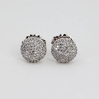 18k Pave Diamond Button Earrings