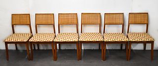 MIDCENTURY CANED WALNUT DINNING CHAIRS (6)