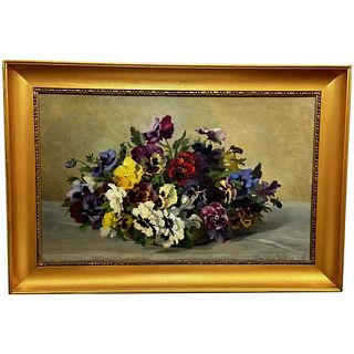 STILL LIFE OF "PANSIES" FLOWERS OIL PAINTING  